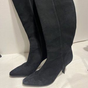 VTG Black Suede Boots Antonio Melani Glove Zip Up High Heeled Fit 7.5 Med